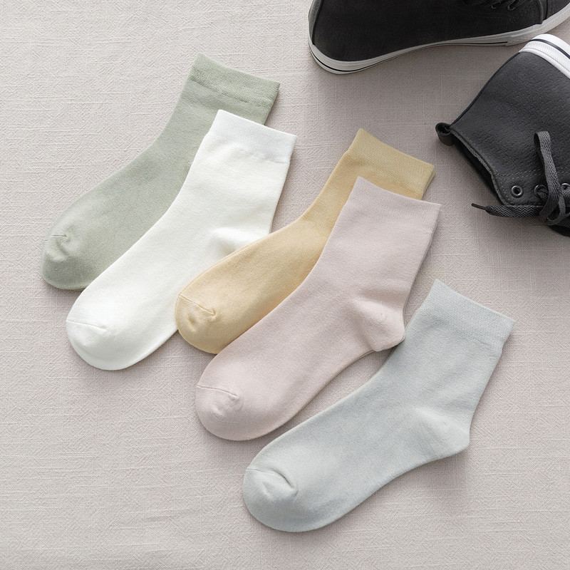 Bamboo Fiber Socks Children Morandi Color Solid Color Mid-tube Women's Socks Antibacterial Deodorant Socks Long Black White