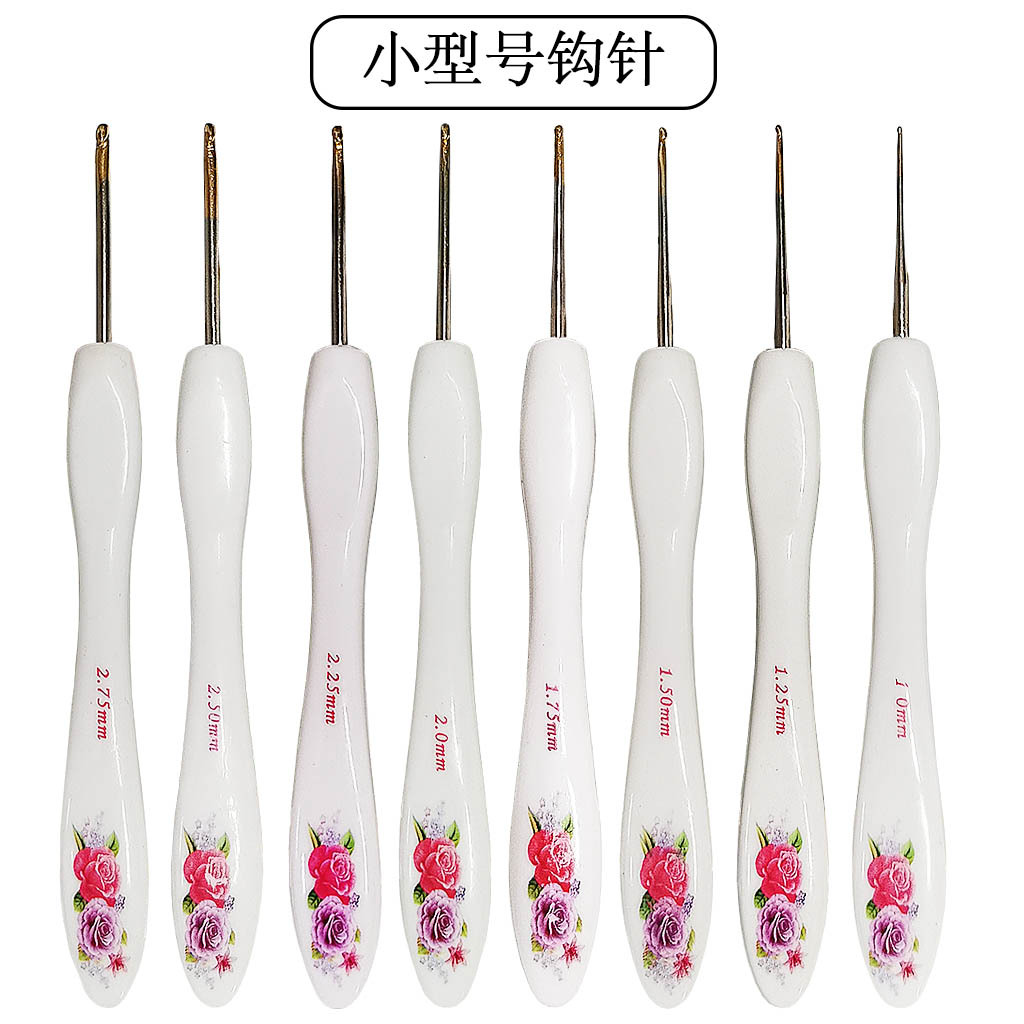 Herramientas de tejer suéter aguja pequeña manija curva impresión gruesa rosa roja aluminio crochet conjunto 8 blister embalaje