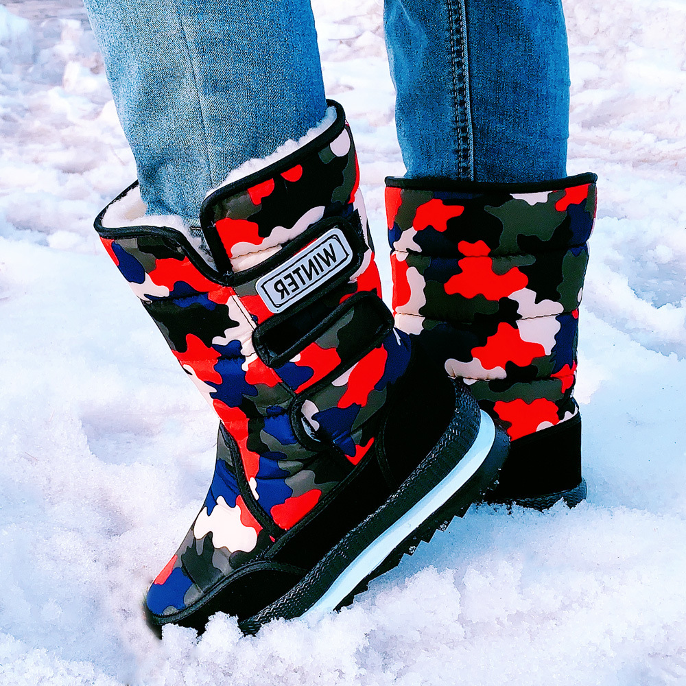 Botas de nieve rusas para comercio exterior, para hombre y mujer, talla grande, forradas con forro polar, gruesas, cálidas, antideslizantes, de algodón para exteriores.