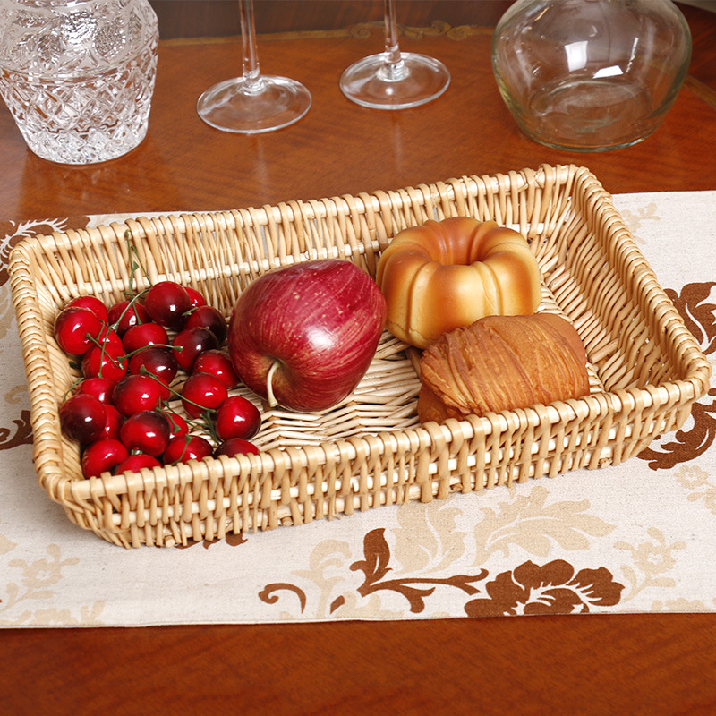 Fábrica directa fruta cesta ratán tejido nórdico drenaje Placa de almacenamiento rectangular nueva mano creativa cesta tejida