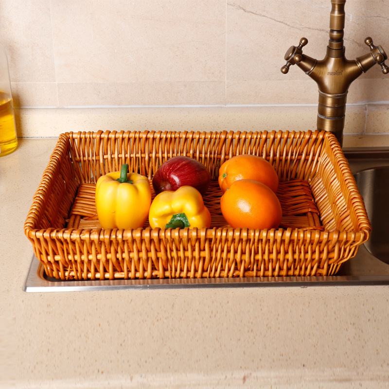 Fábrica directa fruta cesta ratán tejido nórdico drenaje Placa de almacenamiento rectangular nueva mano creativa cesta tejida
