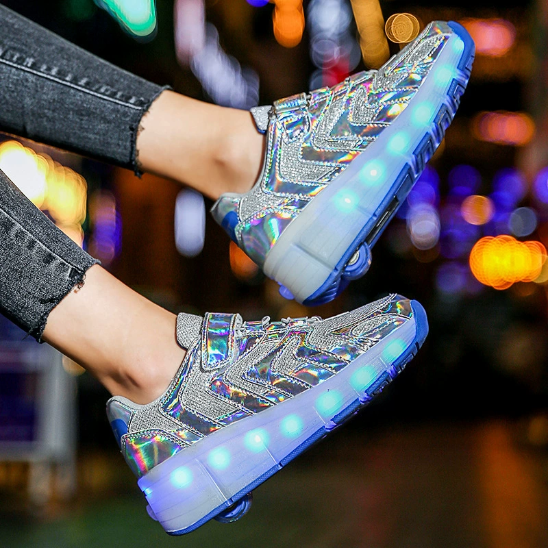 Детские туфли на одно колесо с подсветкой, USB-перезаряжаемая LED, мульти‑режим, размеры 28–40