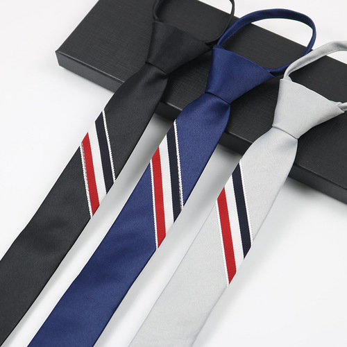 Tie tb embroidery 5CM narrow black and gray three-color stripes men and women personalized lazy zipper DK student jk Japanese style