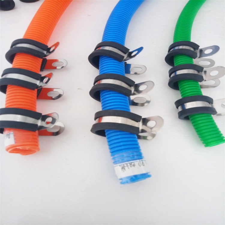 福莱通8mm包胶管夹供应 R型不锈钢线夹 带胶条线束卡扣