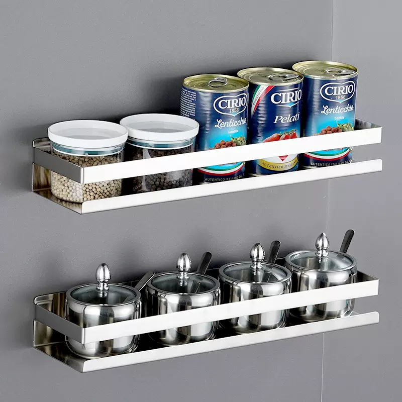 304不锈钢浴室厨房置物架壁挂免打孔调味架调料架多用收纳架子