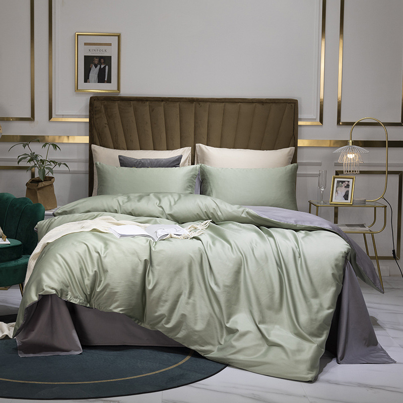 60-count Satin Pure Bedding Set, Hotel-style Nordic Design, Solid Color Long-staple Cotton Four-piece Set With Fitted_voghion.com