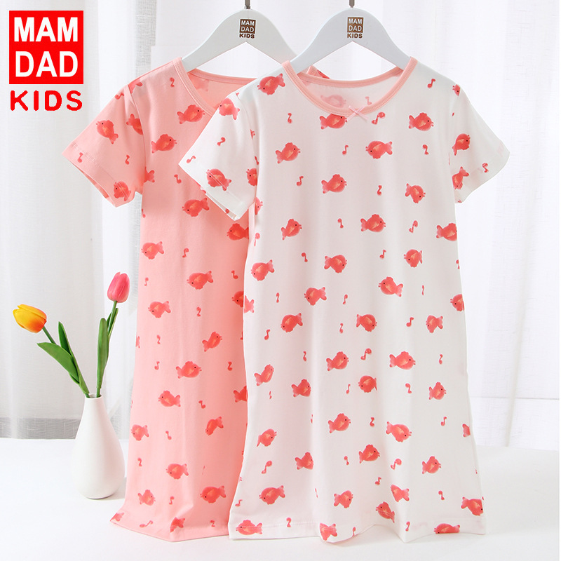 Children's Nightdress Short-sleeved Cotton Parent-child Dress Baby Summer Dress Mother-daughter Dress Children's Short-sleeved Nightdress