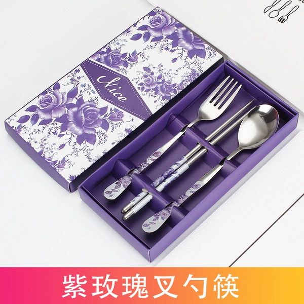 Purple rose fork spoon chopsticks