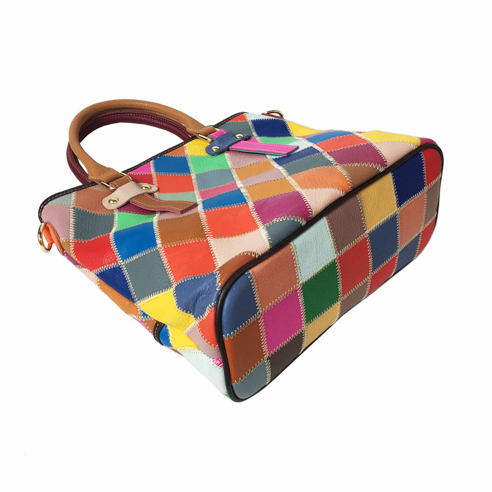 Echtledertasche, Wasserbeuteltasche, farbenfrohe Tasche mit Karomuster, modische Handtasche_voghion.com