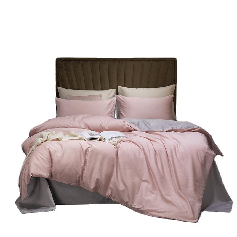 60-count Satin Pure Bedding Set, Hotel-style Nordic Design, Solid Color Long-staple Cotton Four-piece Set With Fitted_voghion.com
