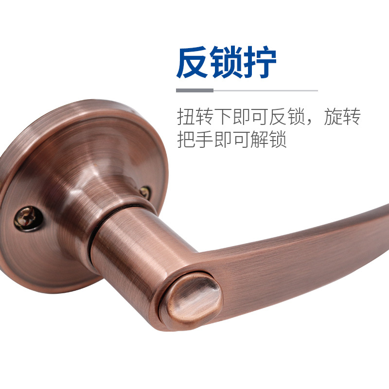 Cerradura de tres barras, cerradura de puerta con bola de acero inoxidable para uso doméstico, cerradura de manija de puerta de dormitorio, cerradura mecánica universal, cerradura vintage negra