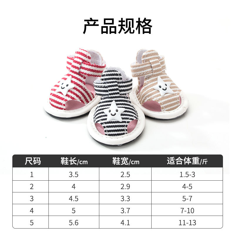 Sandalias de perro de lona a rayas Teddy Bomei oso perro pequeño mascota antideslizante transpirable zapatos de suela suave primavera y verano