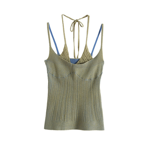 New 2020 Summer Designers' Matcha Green Contrast Double Knit Tank Top