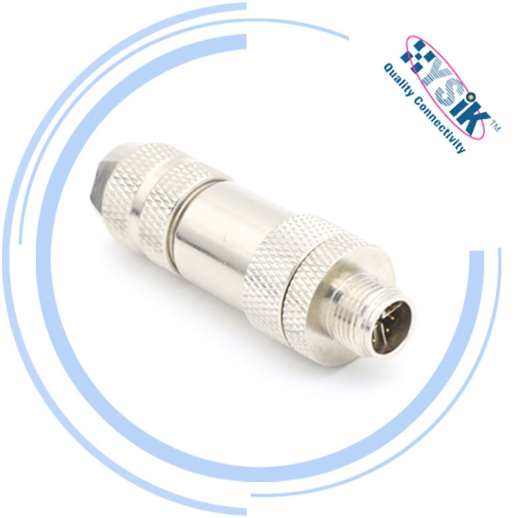 M12 Ethernet Connector X Type 8P Straight Male Head with Shielded Crimp Assembly Plug