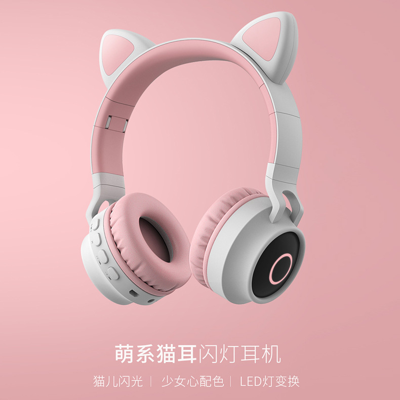 One-piece delivery Bluetooth headset cross-border cat ear headset luminous LED breathing light girl wireless headset cute