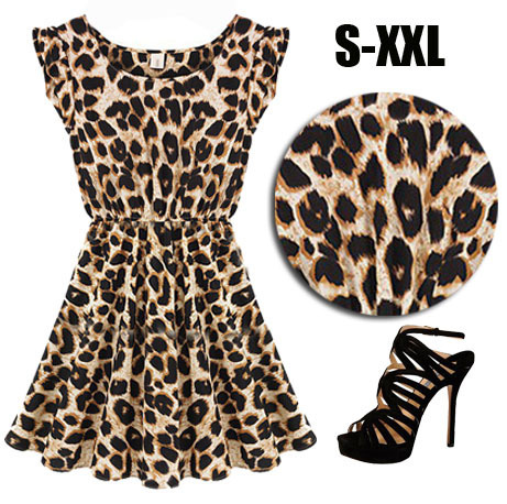 2026 women's dress leopard print dress nightclub sexy round collar leopard print dress