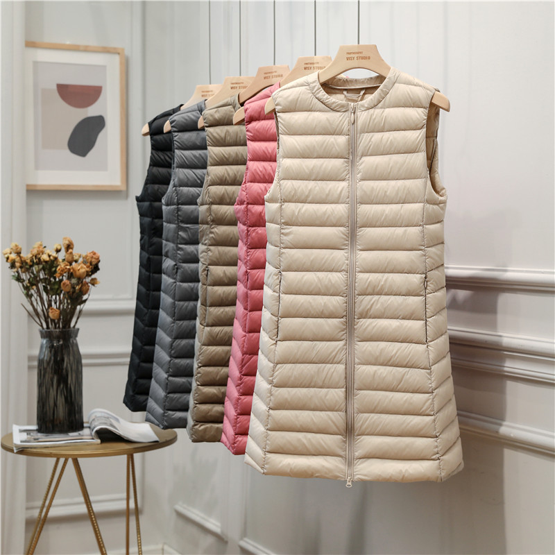 Anti-season Down Jacket Women's Winter Korean New Round Neck Zipper Slim-fit Mid-length Vest Fashionable Warm Vest Shoulder Blast