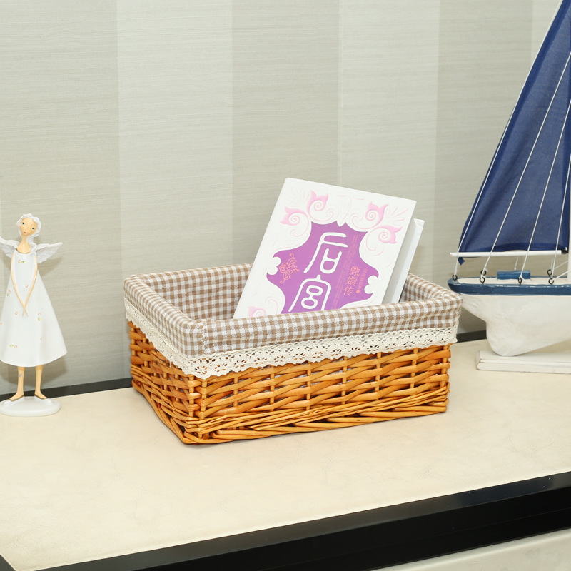 Cesta de almacenamiento directa de fábrica escritorio Cesta de almacenamiento de paja de mimbre papelería de ratán control remoto cesta de almacenamiento rectangular