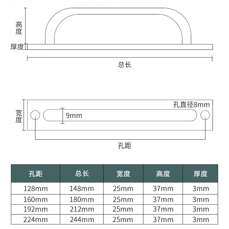 金栄達アルミ合金製穴あけ不要取っ手、露出型取っ手、バルコニー引き戸用手すり、木製ドア、キャビネットハンドル|undefined