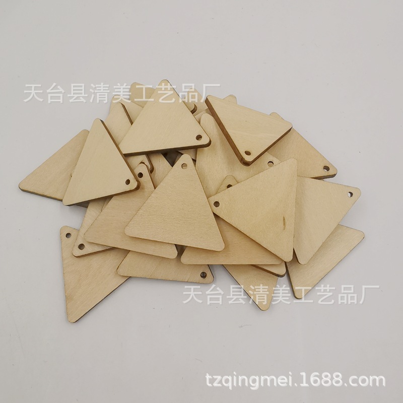 10-60mm basswood placa con agujero madera triángulo madera pieza decoración con agujero triángulo madera pieza artesanía colgante