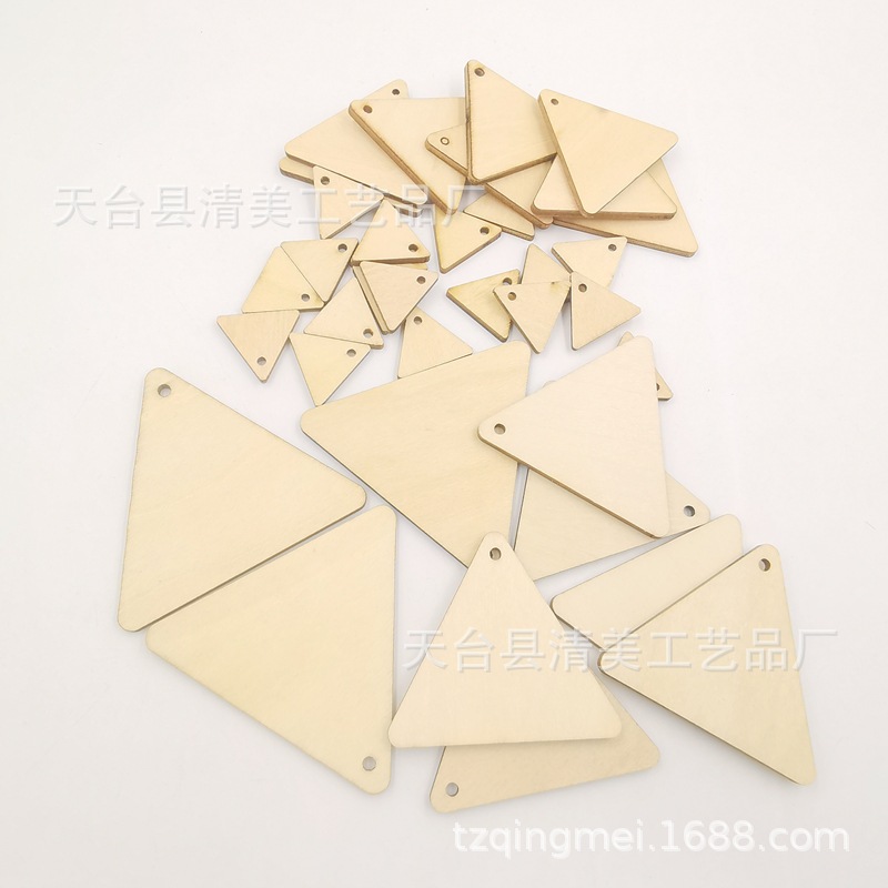 10-60mm basswood placa con agujero madera triángulo madera pieza decoración con agujero triángulo madera pieza artesanía colgante