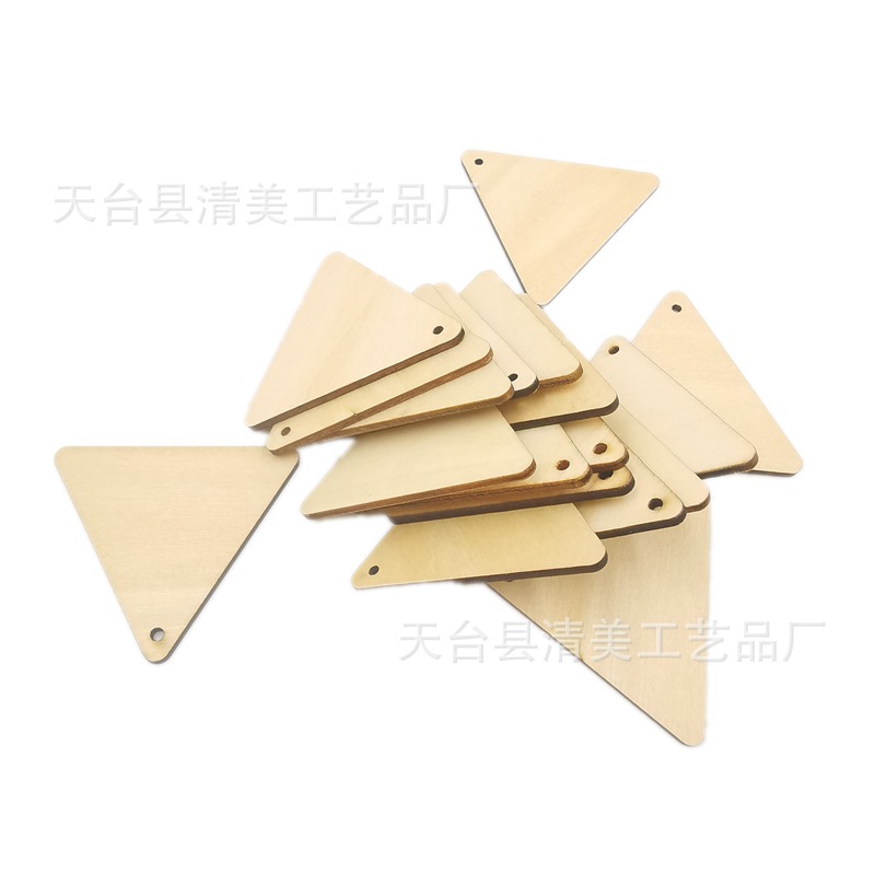 10-60mm basswood placa con agujero madera triángulo madera pieza decoración con agujero triángulo madera pieza artesanía colgante
