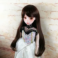 Doll wig for BJD/SD dolls, high-temperature silk micro-rolled, oblique bangs, 3–4 attachment points