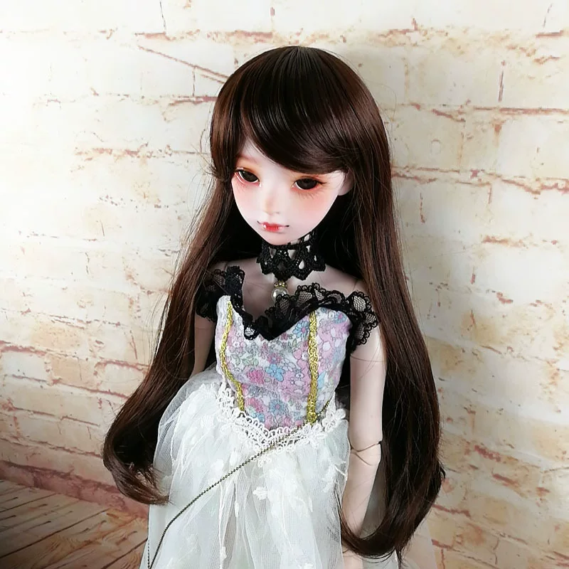 Doll wig for BJD/SD dolls, high-temperature silk micro-rolled, oblique bangs, 3–4 attachment points