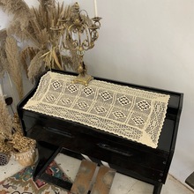 ♔ins风棉麻桌布餐垫钩针蕾丝镂空简约田园纯色台布拍摄背景布道