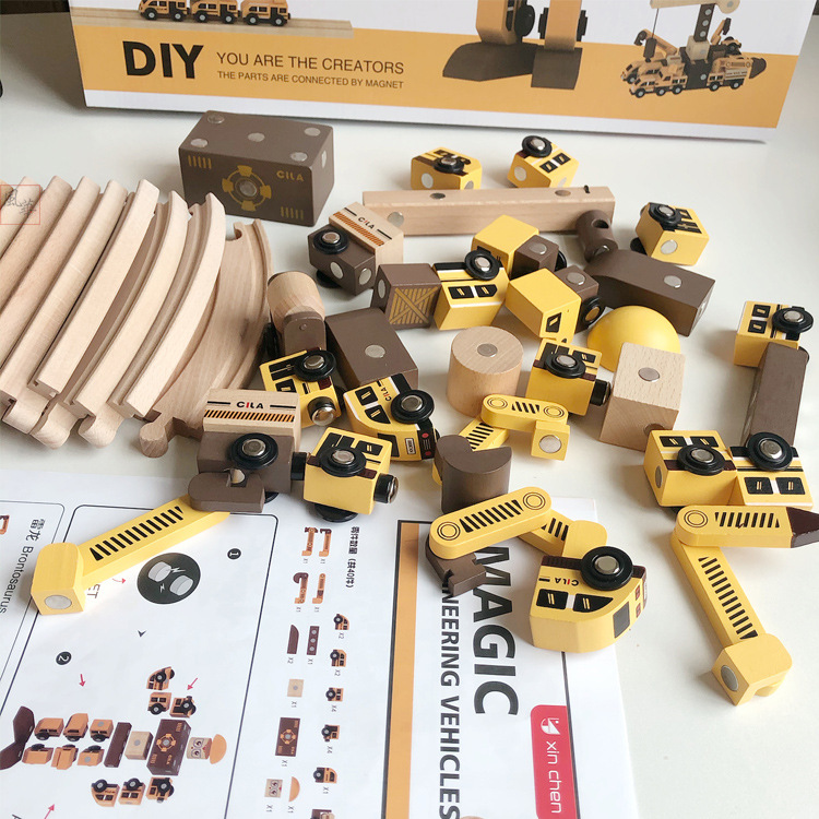 Tiktok caliente combinación creativa robot magnético variedad montaje coche DIY pista ingeniería tren traje