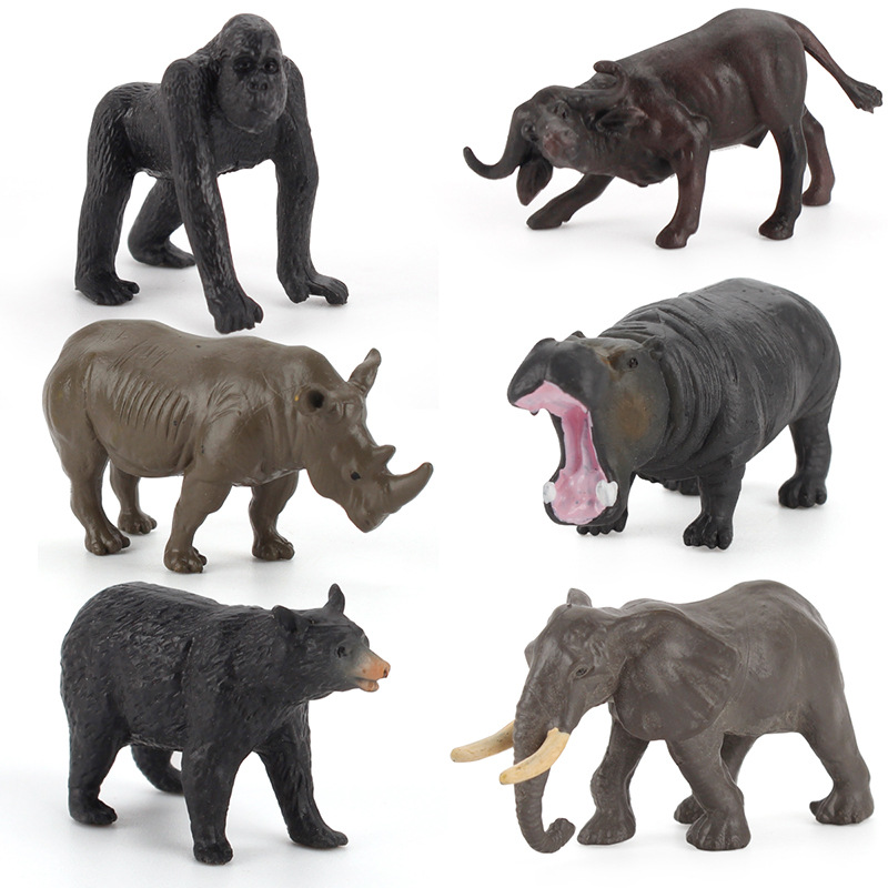 Simulación DE LOS NIÑOS bosque zoológico mini estática modelo juguete orangután hipopótamo elefante oso negro pintado a mano traje animal