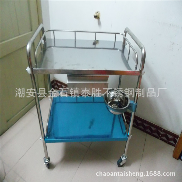 医用不锈钢带单个抽屉可移动器械车 三面带护栏 可组装