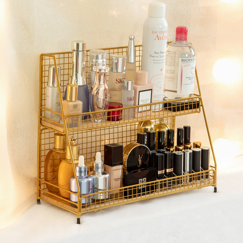 Fábrica directa escritorio almacenamiento rack cosméticos hierro oro rosa multi-capa Oficina Mesa dormitorio almacenamiento rack