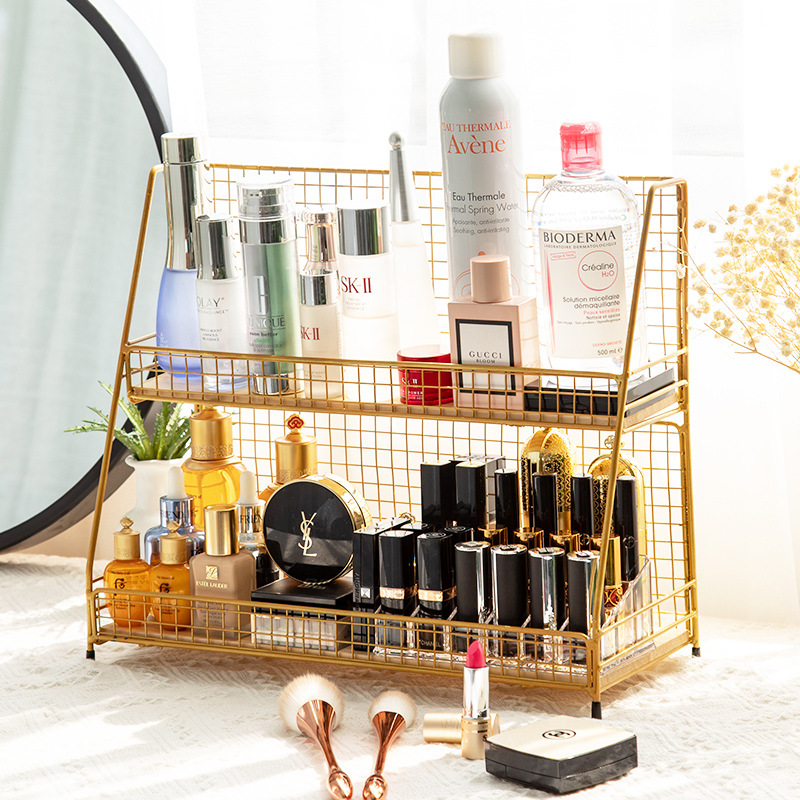 Fábrica directa escritorio almacenamiento rack cosméticos hierro oro rosa multi-capa Oficina Mesa dormitorio almacenamiento rack