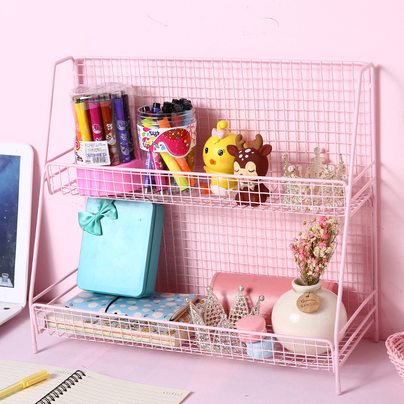 Fábrica directa escritorio almacenamiento rack cosméticos hierro oro rosa multi-capa Oficina Mesa dormitorio almacenamiento rack