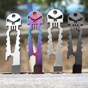 Stainless steel tactical EDC carry pocket multi-function tool Titanium skull keychain driver crowbar
