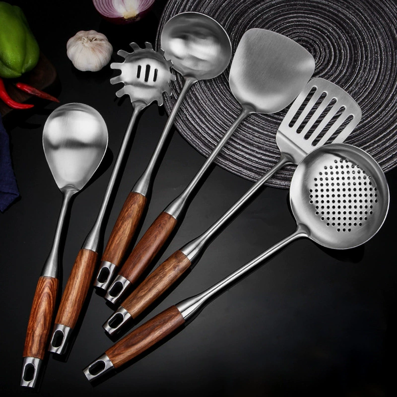 Kitchen utensil set, 304 stainless steel, rosewood handles, thickened with storage rack