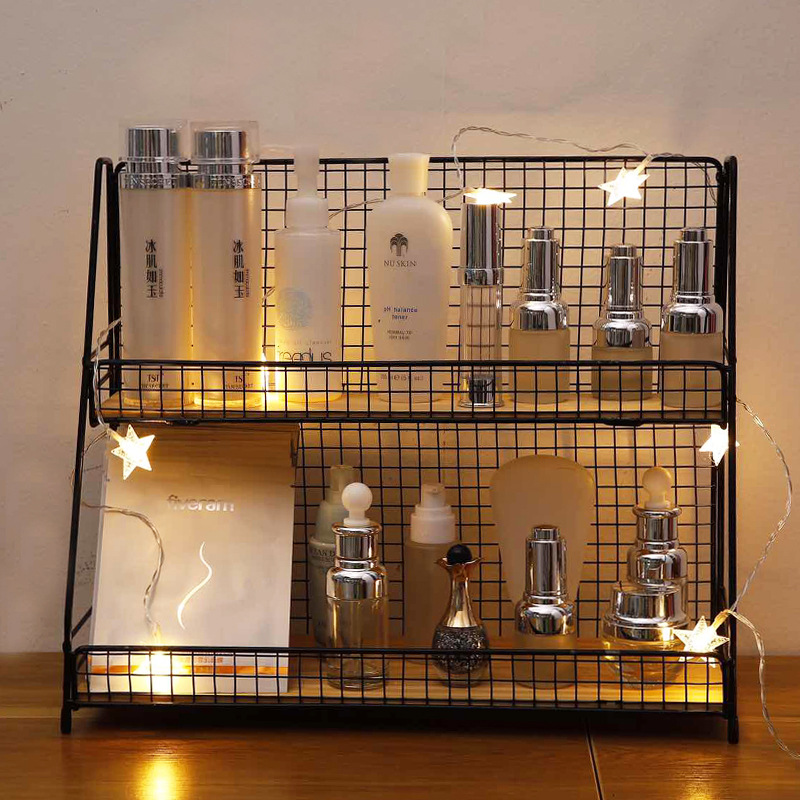 Estante de almacenamiento directo de fábrica de escritorio de múltiples capas de hierro dormitorio escritorio ins joyería cosméticos organizador de almacenamiento rack