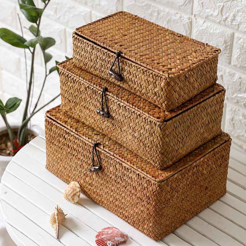 Straw Lid Storage Box Desktop Fit Box Home Creative Hand-woven Packaging Box Gift Box Non-rattan