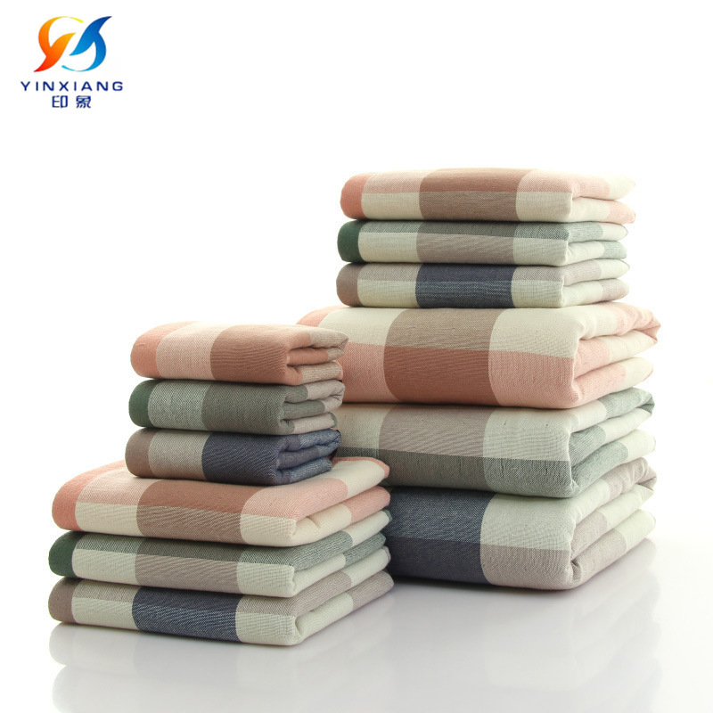 Pure Cotton Gauze Towel Japanese Style Plaid Square Towel Bath Towel Thickened Soft Absorbent Adult Face Towel Gift Towel