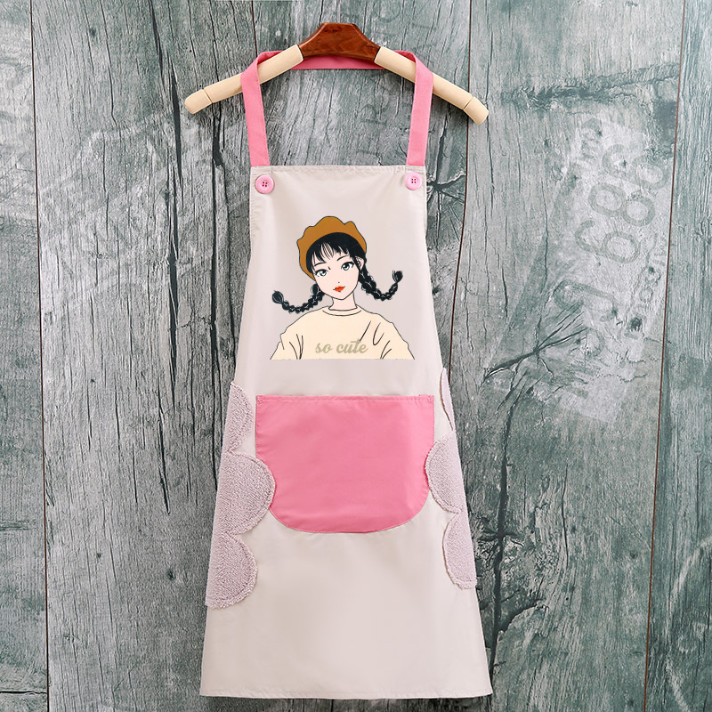 Delantal de mano borrable al por mayor cocina Halter delantal de Bolsillo grande Niña de dibujos animados delantal impermeable