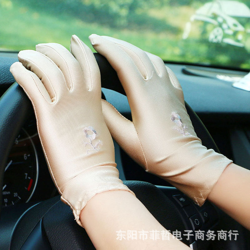 Spring and summer embroidered thin sunscreen gloves ladies riding driving spandex high elastic etiquette gloves square dance wholesale