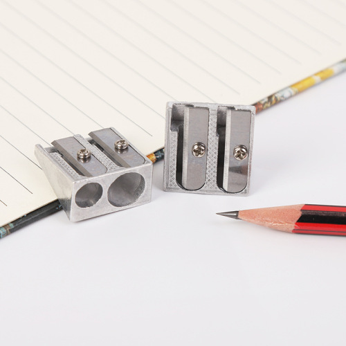 Factory direct supply creative aluminum alloy pencil sharpener double hole bevel metal pencil sharpener pencil plane wholesale primary school supplies