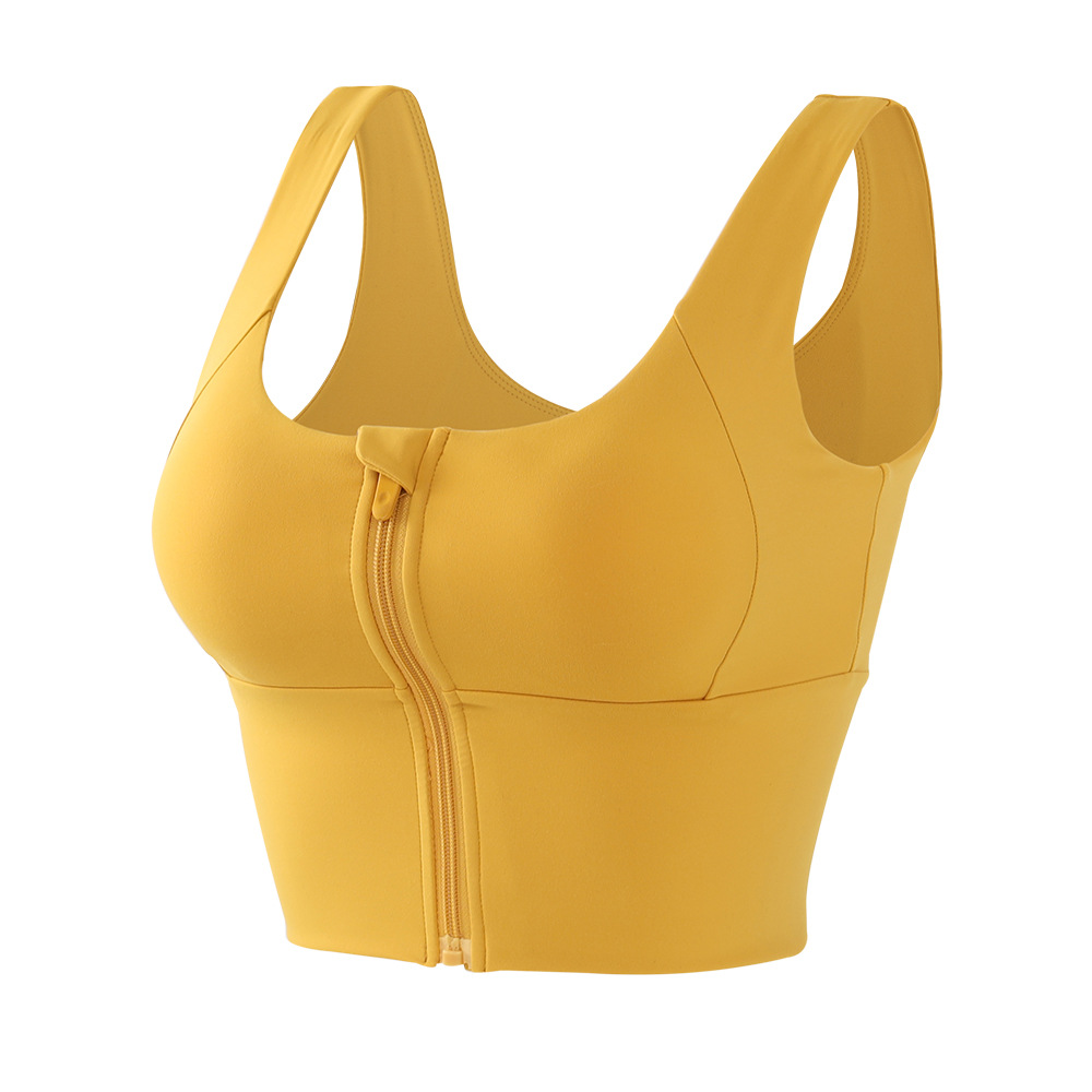 En stock nuevo europeo y americano de doble cara cepillado yoga deportes ropa interior Mujer cremallera frontal fitness absorción de golpes Sujetador deportivo