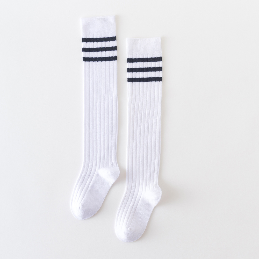 Primavera, Otoño e Invierno estudiante calcetines sin hueso doble aguja sobre la rodilla medias medianas y grandes niños 3 bares actividad Colegio estilo escuela uniforme Calcetines