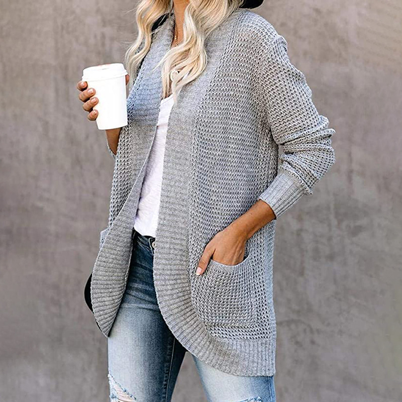 Women's Clothing products cardigan curved placket knitted sweater _voghion.com