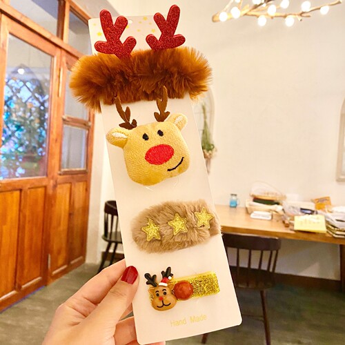 Cross-border hot selling Christmas hair accessories rubber band brooch clip set Christmas gift hair clip wholesale