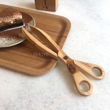厂家直供日系木质沙拉剪刀夹实木烧烤夹木制食物夹子厨房烘焙工具