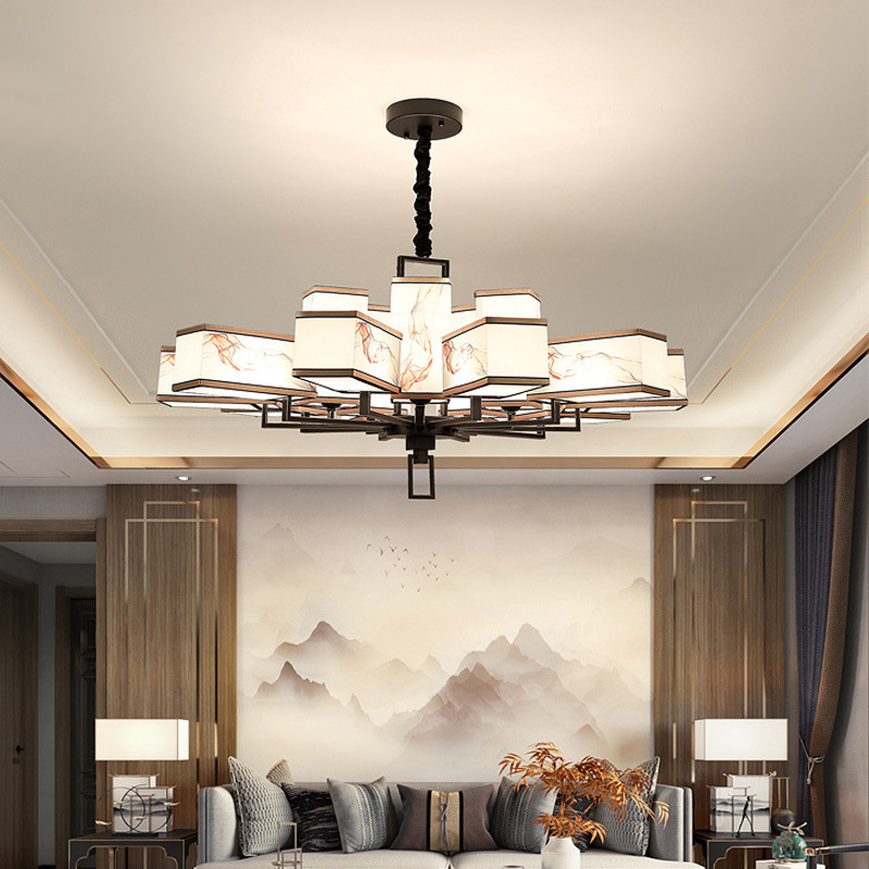 Nueva lámpara china estilo chino estilo creativo dormitorio lámpara de sala de estar casera personalidad Zen edificio dúplex conjunto de lámparas candelables