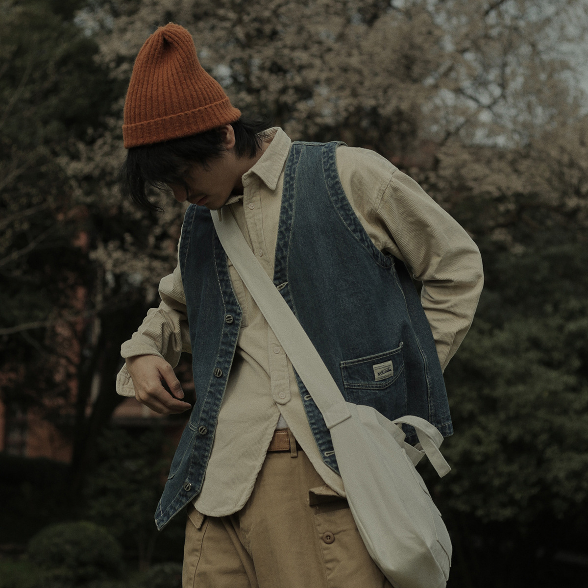 Washed workwear style denim vest men's outerwear Japanese style sleeveless vest jacket trendy brand